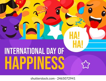 Happiness Day Social Media Background Flat Cartoon Hand Drawn Templates Illustration
