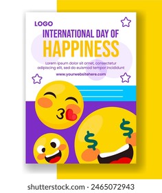 Happiness Day Vertical Poster Flat Cartoon Hand Drawn Templates Background Illustration