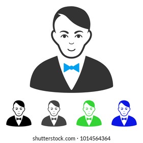 Happiness Dealer vector icon. Vector illustration style is a flat iconic dealer symbol with grey, black, blue, green color versions. Person face has glad emotions.