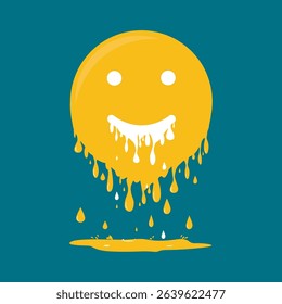 Happiness disappears. Melting emoji face icon. No good emotions. Unstable mental state and tight emotion control. Negative emotions. flat vector illustration