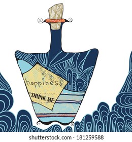 Happiness. Drink me. Vector illustration/card.