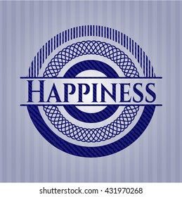 Happiness emblem with denim high quality background