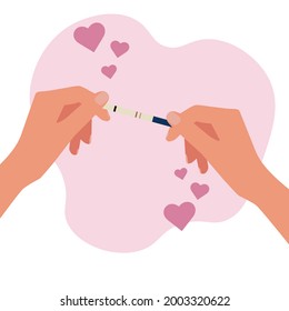 The happiness of every girl. Positive pregnancy test in hands