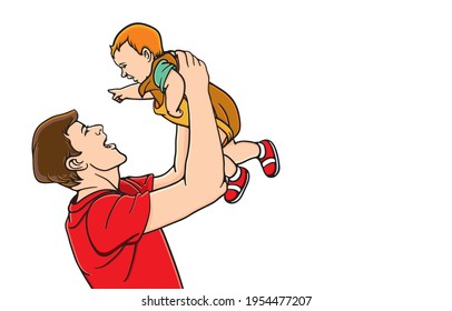 Happiness in the family of parents and children during coronavirus pandemic concept. Illustration, shape, line, art, graphic retro style in vector isolated on background.