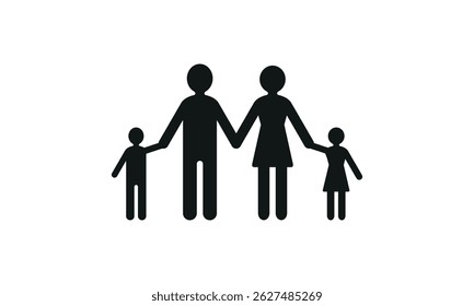 Vetor da família da felicidade. De mãos dadas. Sinal de ilustração e símbolo dos pais. Pais e filhos, pais, dia da família, dia dos pais, família feliz, juntos. Pai, garota, ícone, mãe.