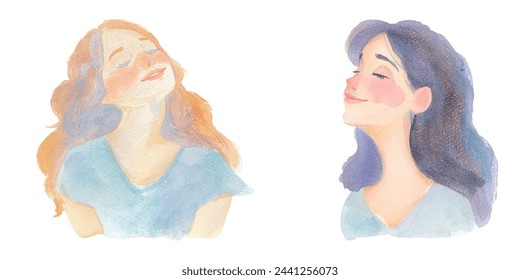 happiness feeling woman watercolour vector illustration