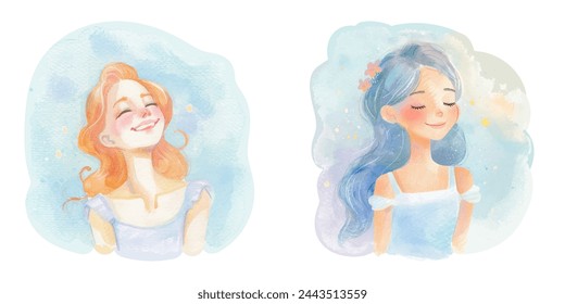 happiness feeling woman watercolour vector illustration 