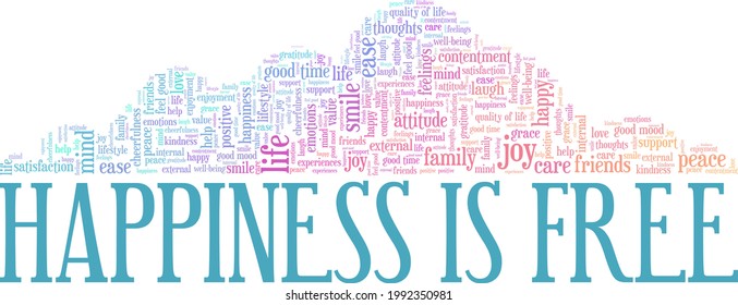 Happiness is free vector illustration word cloud isolated on a white background.