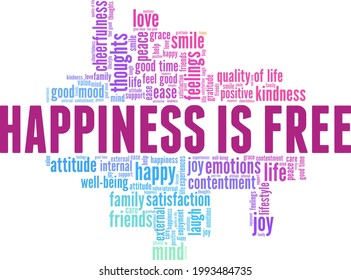 Happiness is free vector illustration word cloud isolated on a white background.