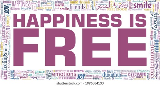 Happiness is free vector illustration word cloud isolated on a white background.