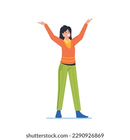 Happiness, Freedom, Motion and Motivational Concept. Young Happy Woman, Joyful Female Character Rejoice