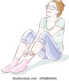 happiness girl sitting with sunshine was warm character cartoon vector