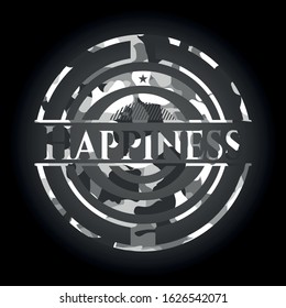 Happiness grey camouflage emblem. Vector Illustration.