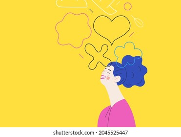 Happiness - happy smiling young woman portrait. Modern flat vector concept illustration of a speaking happy person. Feeling and emotion concept.