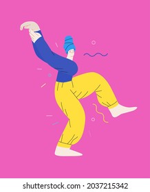 Happiness - happy young man jumping in the air cheerfully. Modern flat vector concept illustration of a happy jumping and dancing person. Feeling and emotion concept.