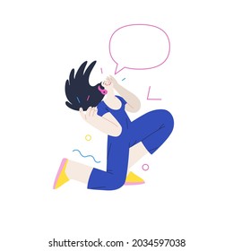 Happiness - happy young woman jumping in the air cheerfully. Modern flat vector concept illustration of a happy jumping and dancing person. Feeling and emotion concept.