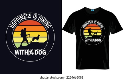 Happiness Is Hiking With a Dog Hiking T-Shirt Design