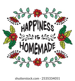 Happiness is homemade. Inspirational quote. Hand drawn lettering. Vector illustration