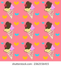 Happiness ice cream seamless pattern and background, vector and art.