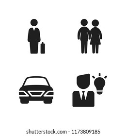 happiness icon. 4 happiness vector icons set. smart worker, couple silhouette and businessman icons for web and design about happiness theme