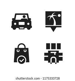 happiness icon. 4 happiness vector icons set. shopping bag, backpack and driving icons for web and design about happiness theme