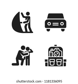 happiness icon. 4 happiness vector icons set. kite, backpack and car icons for web and design about happiness theme