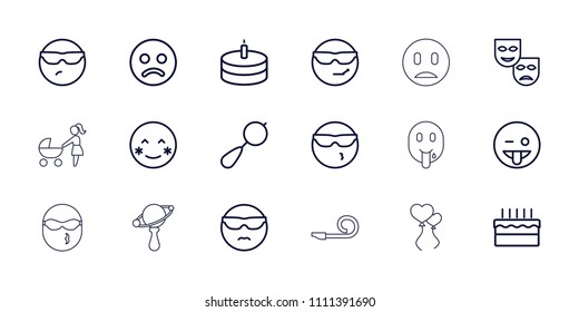 Happiness icon. collection of 18 happiness outline icons such as beanbag, sad smiley, blush, cool emot in sunglasses. editable happiness icons for web and mobile.
