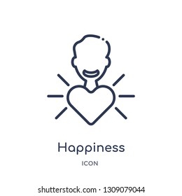 happiness icon from startup stategy and success outline collection. Thin line happiness icon isolated on white background.