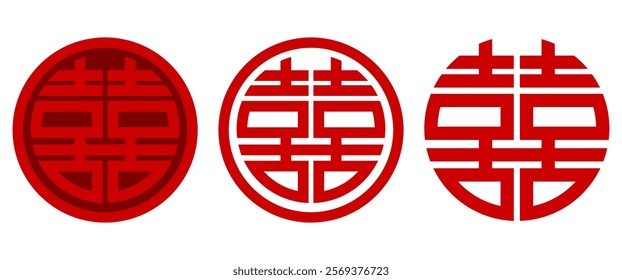 Happiness icon symbol in Chinese culture, Chinese new year red graphic elements for decoration on greeting card, Pattern, Isolate Holidays clip art, Editable vector stock.