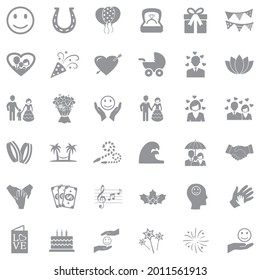 Iconos de felicidad. Diseño plano gris. Ilustración vectorial.