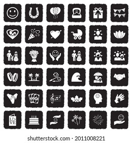 Happiness Icons. Grunge Black Flat Design. Vector Illustration.