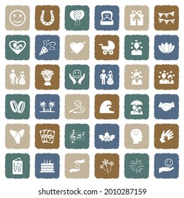 Happiness Icons. Grunge Color Flat Design. Vector Illustration.