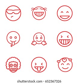 Happiness icons set. set of 9 happiness outline icons such as laughing emot, cool emot in sunglasses, emoji showing tongue