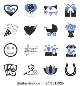 Happiness Icons. Two Tone Flat Design. Vector Illustration.