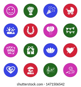 Happiness Icons. White Flat Design In Circle. Vector Illustration.