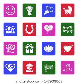 Happiness Icons. White Flat Design In Square. Vector Illustration.