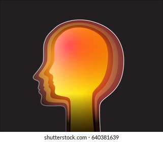 happiness inside, profile of human with bright color inside, vector