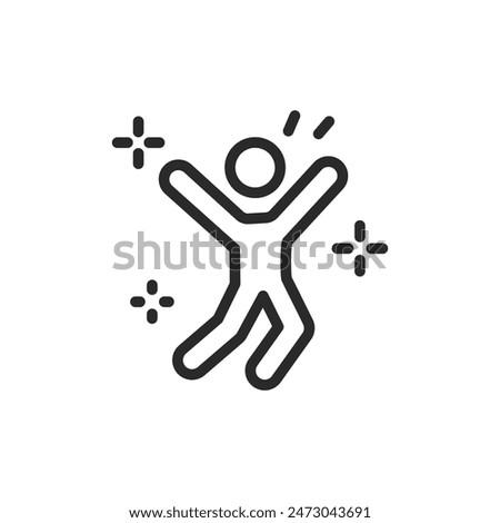 Happiness and joy, linear style icon. Person celebrating and jumping with joy. excitement and positive emotions. Editable stroke width
