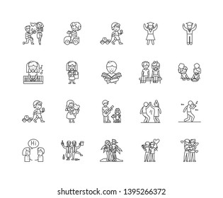 Happiness line icons, signs, vector set, outline illustration concept 