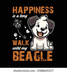 happiness is a long walk with my beagle dog t shirt design. funny   t shirt