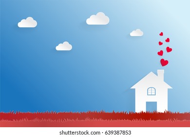 Happiness Loving House paper cut design concept, vector, background