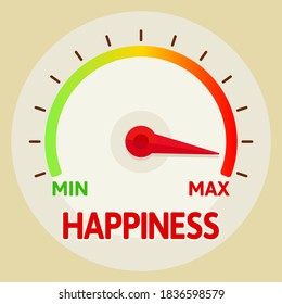 Happiness measurement, perfect mood. Maximum value of happiness and gladness. Vector illustration, flat design, cartoon style.