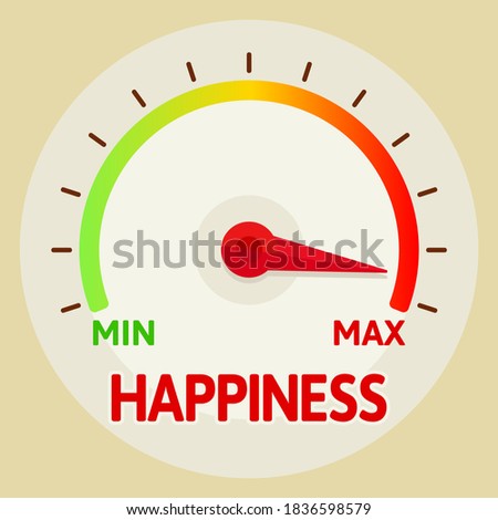 Happiness measurement, perfect mood. Maximum value of happiness and gladness. Vector illustration, flat design, cartoon style.