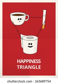 Happiness morning fit exercises triangle funny illustration on red folded paper poster 