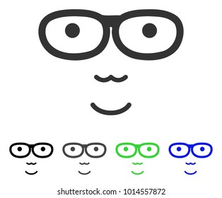 Happiness Nerd Face vector pictogram. Vector illustration style is a flat iconic nerd face symbol with gray, black, blue, green color variants. Human face has happiness feeling.