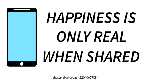 Happiness is only real when shared with mobile phone simple clip art in vector format.