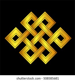 Happiness ornament knot. Vector isolated sketch on black background. 