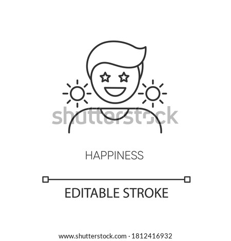 Happiness pixel perfect linear icon. Emotional reaction, feeling of joy thin line customizable illustration. Contour symbol. Happy, cheerful person vector isolated outline drawing. Editable stroke