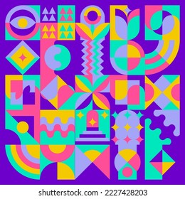 Zona de juegos de la felicidad en el diseño de fondo geométrico abstracto de la utopía. Adecuado para fondo, fondo de pared, decoración de pared, fondo, adorno, cubierta, diseño web, plantilla, portada de libro, etc.