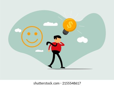 Happiness and positive thinking, optimism or motivation to live a happy life concept, good mood produces bright ideas, happy entrepreneurs produce bright ideas